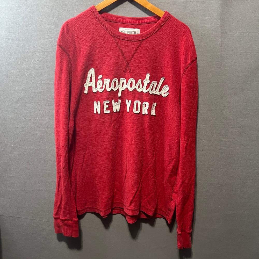 Aeropostale New York Red Waffle Knit Thermal Long Sleeve Shirt Mens XL